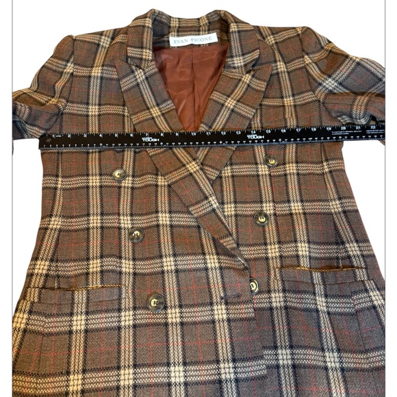 Vintage 80s Evan Picone Brown Plaid Double-Breasted Blazer M flaws 2 for $30 - Picture 15 of 16